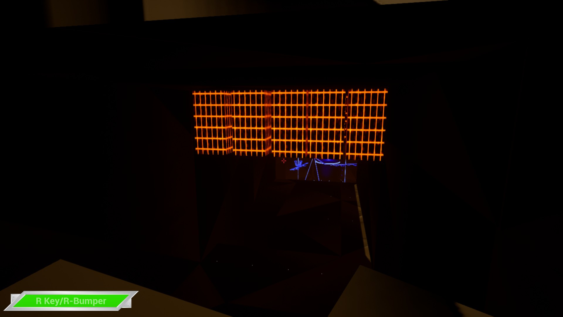 image of the blue room through a gap, viewed from the stairs.