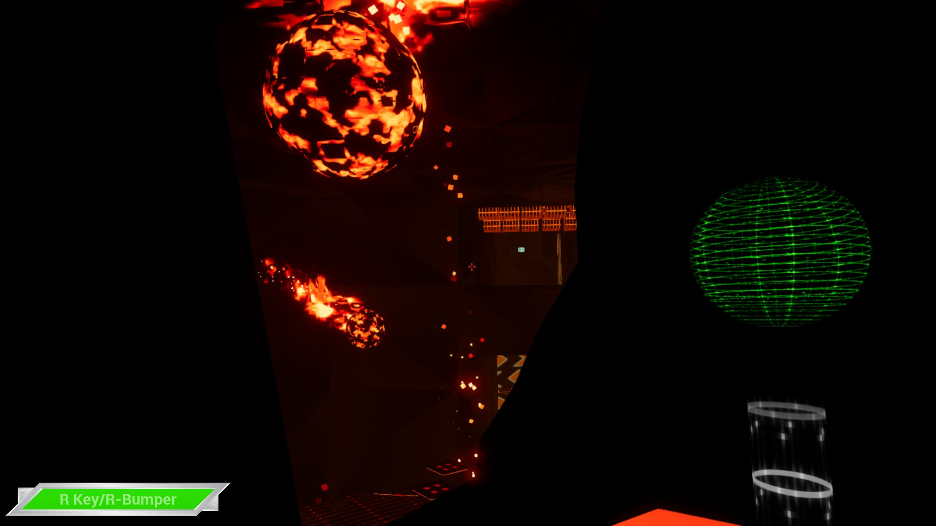 image of the red rooms orb from behind, highlighting that it is obscured by the volcanos rocky faces.